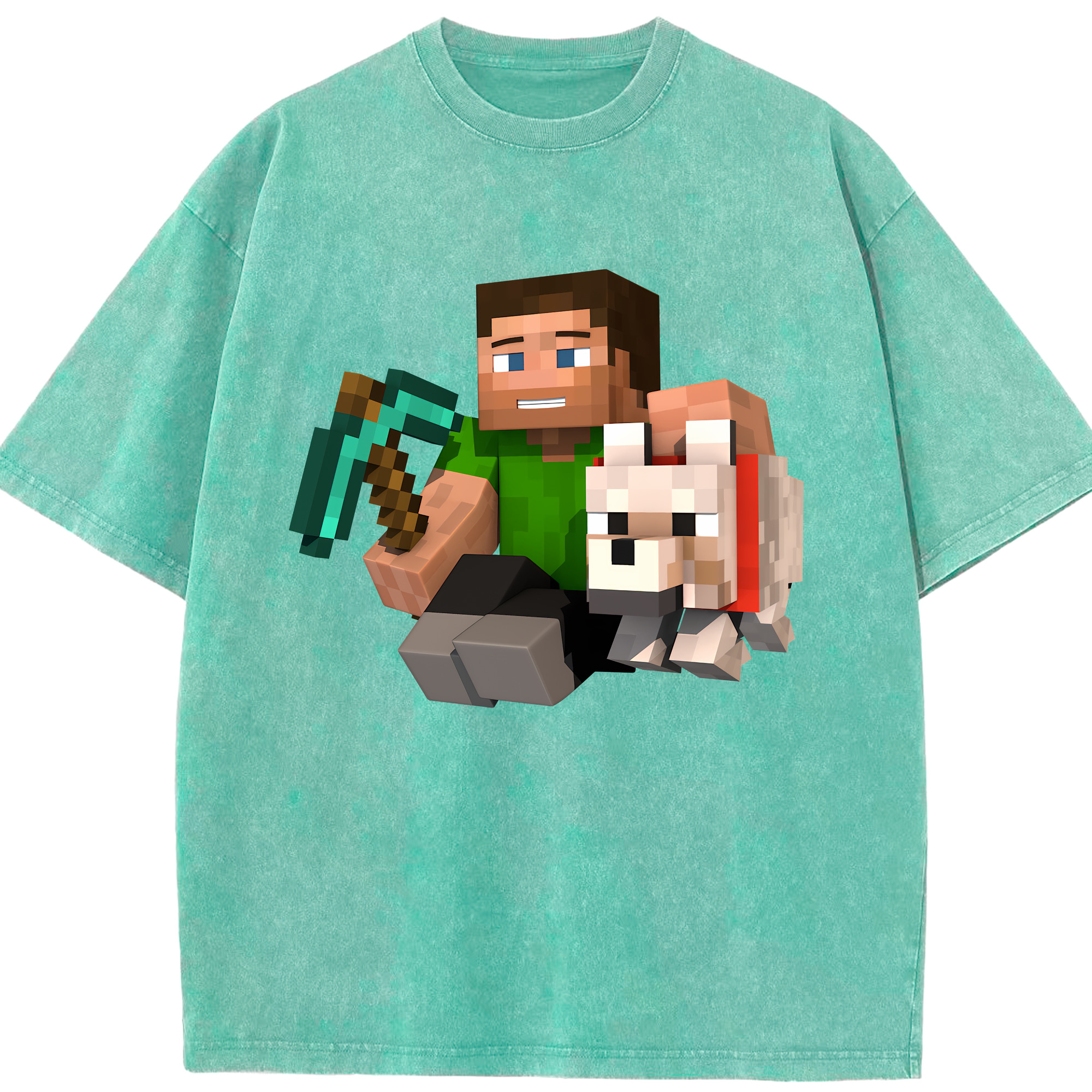 （画像用） マインクラフト ブロックの世界 Minecraft MC Block world 綿100% ヴィンテージ風 半袖Tシャツ（フロントプリント）